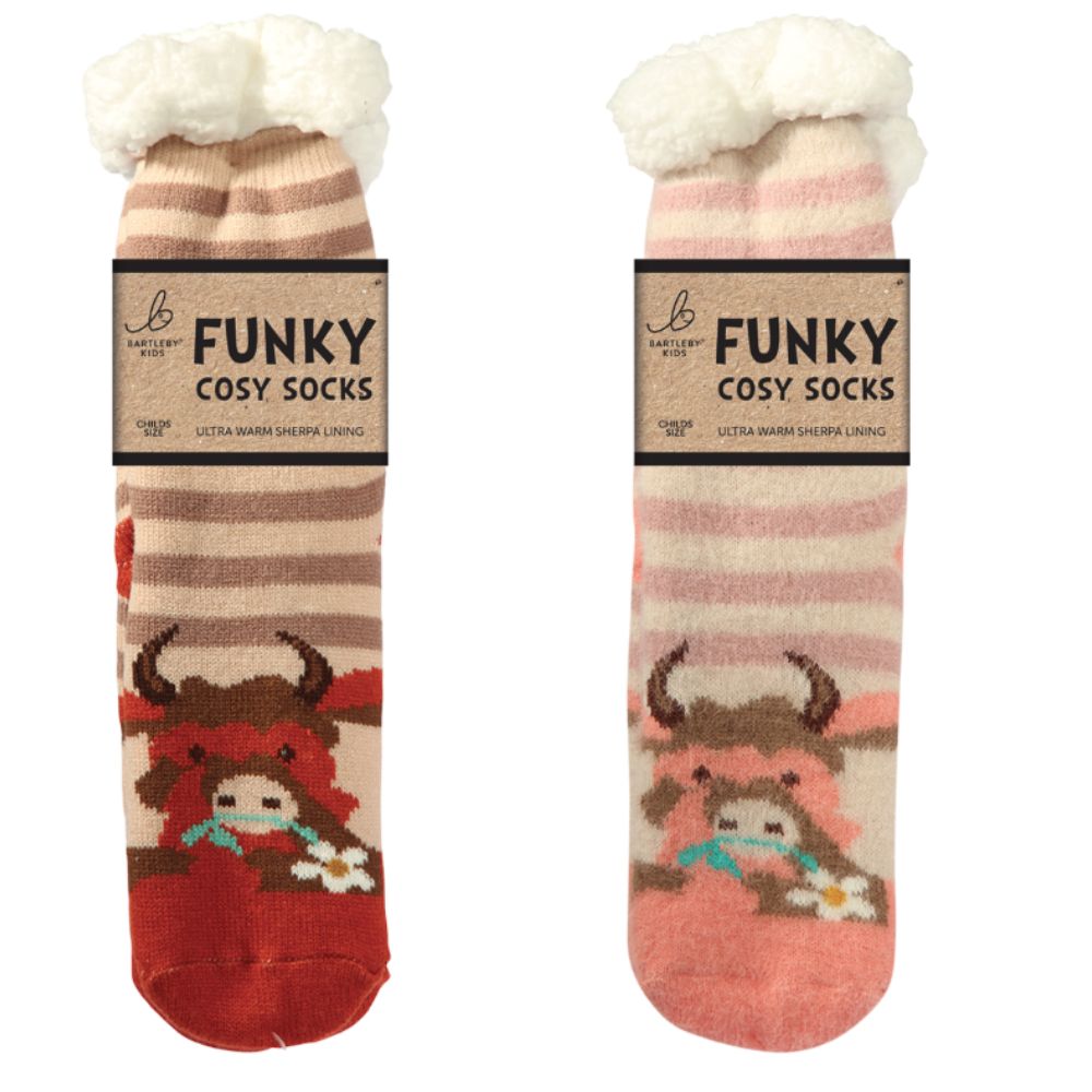Bartleby Childs Striped Highland Cow Sherpa Socks (Choice of 2)