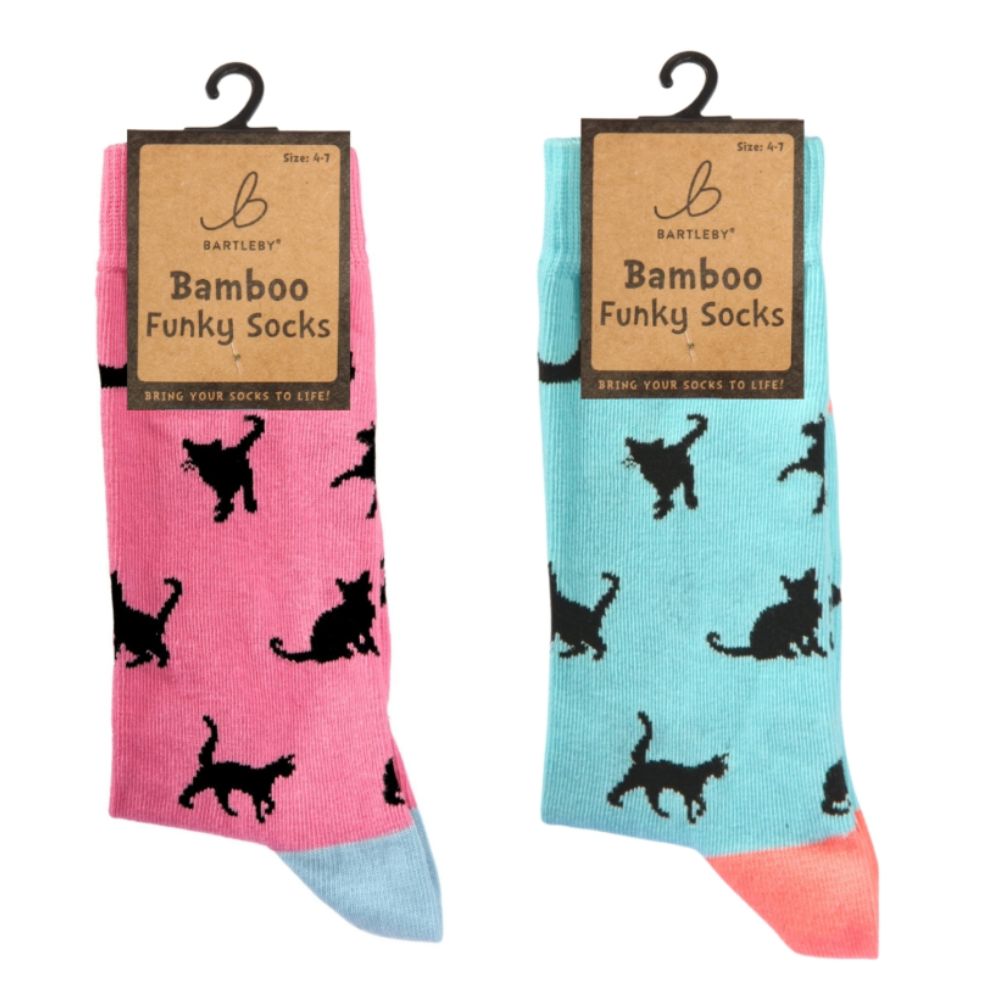 Bartleby Ladies Cat Silhouettes Funky Bamboo Socks - Size 4-7 (Choice of 2)