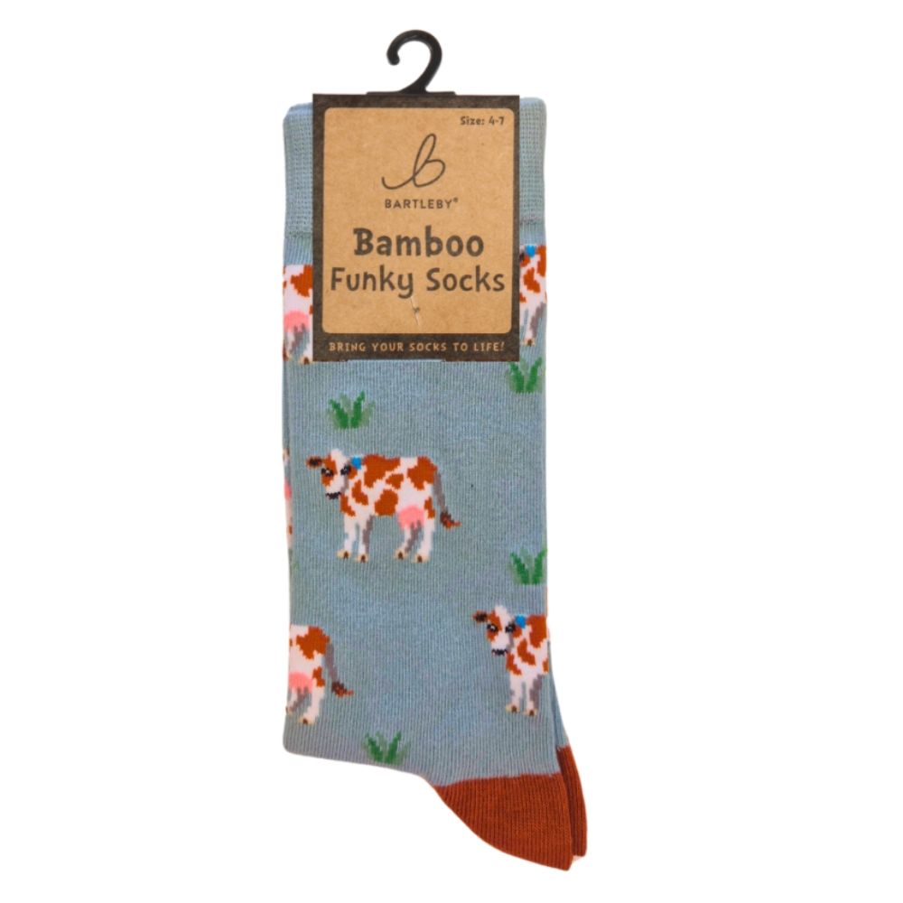 Bartleby Ladies Brown Cow Funky Bamboo Socks - Size 4 - 7