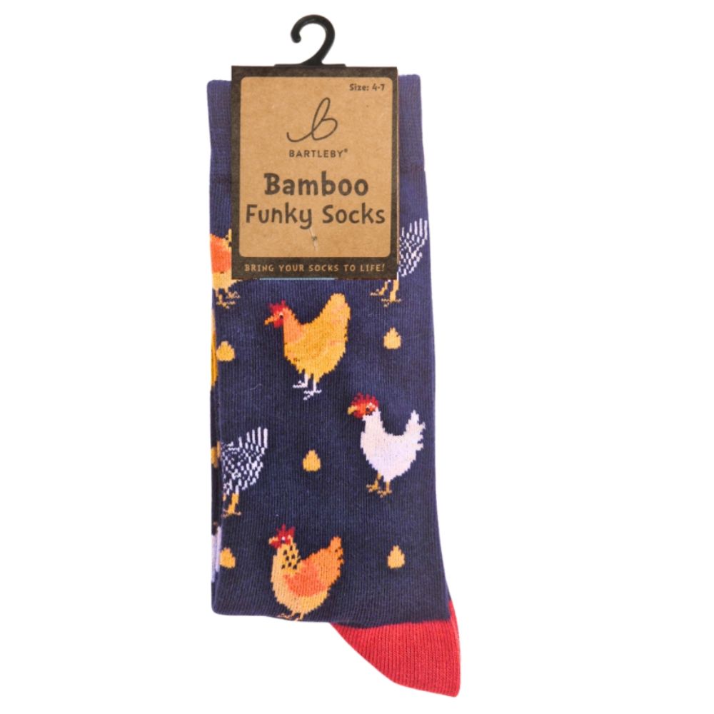 Bartleby Ladies Colourful Chickens Funky Bamboo Socks - Size 4 - 7