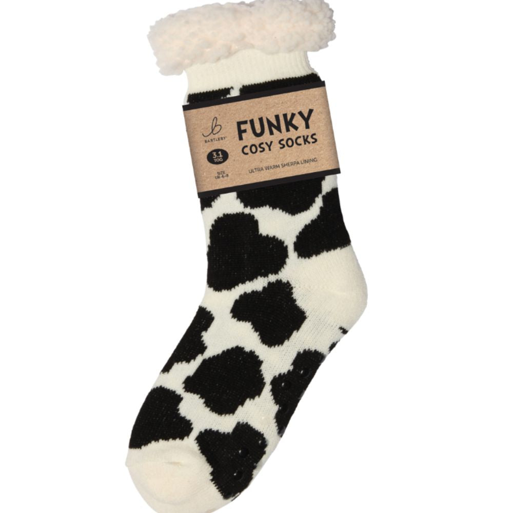 Bartleby Ladies Cow Patch Sherpa Socks