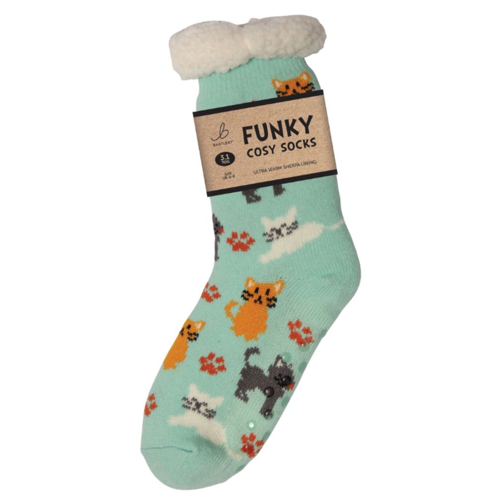 Bartleby Ladies Crazy Cat Sherpa Socks