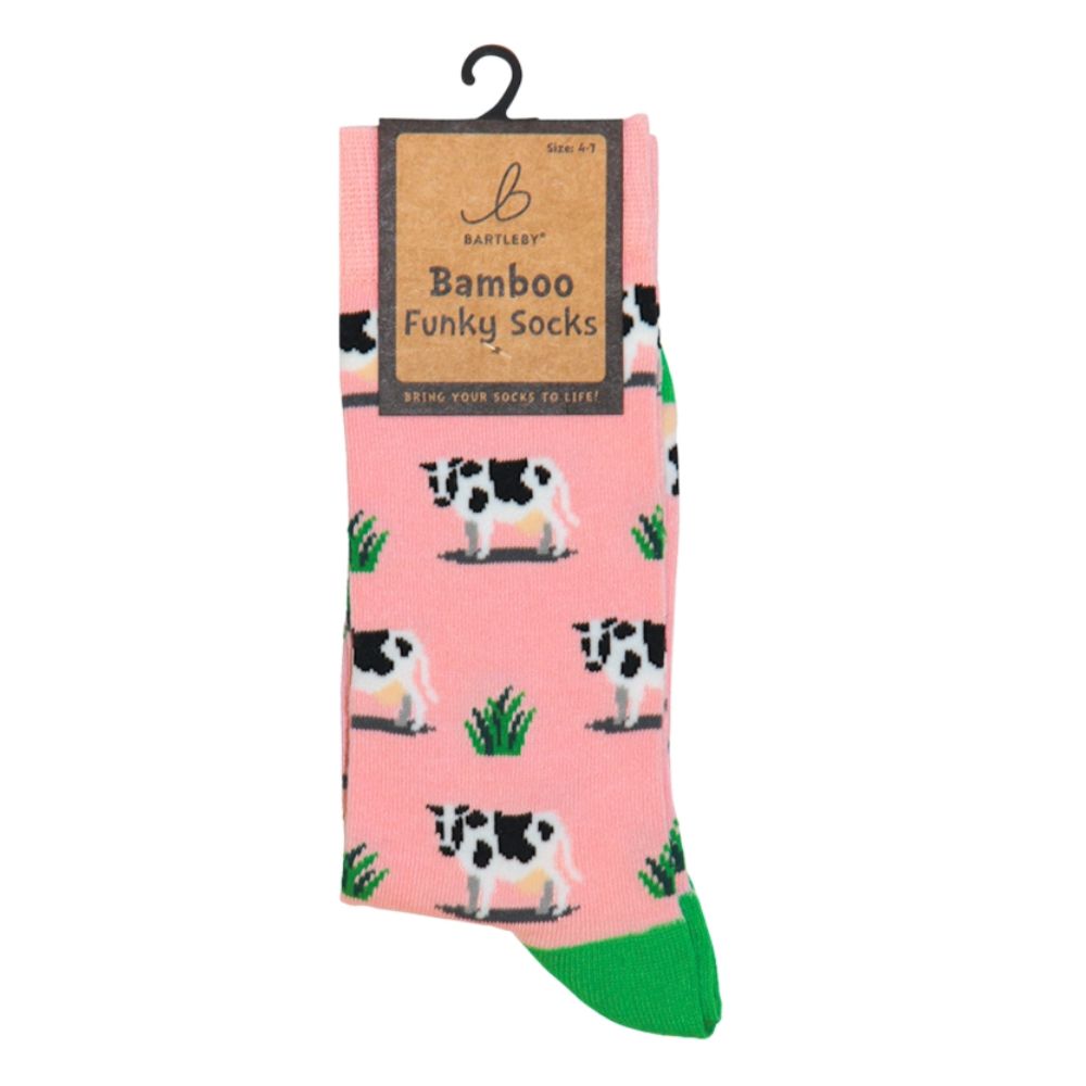 Bartleby Ladies Grazing Cow Funky Bamboo Socks - Size 4-7