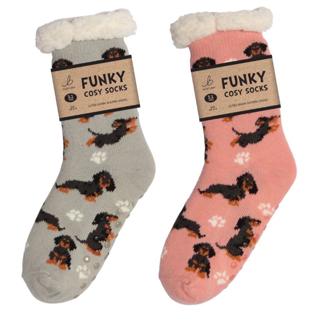Bartleby Ladies Sausage Dog Sherpa Socks (Choice of 2)