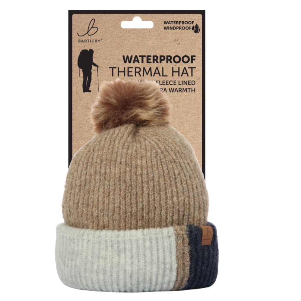 Bartleby Ladies Waterproof Block Print Bobble Hat
