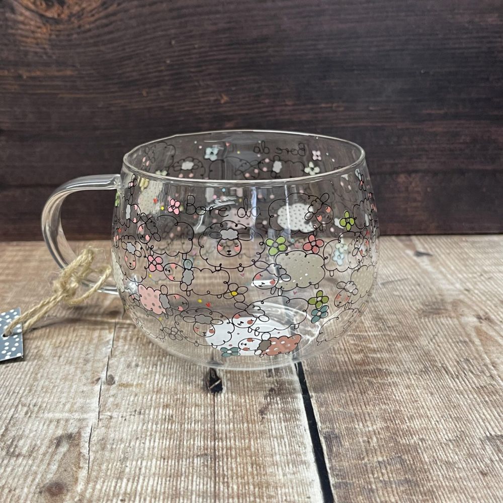 Belly Button Bauble 'Bore Da' Welsh Sheep Glass Mug