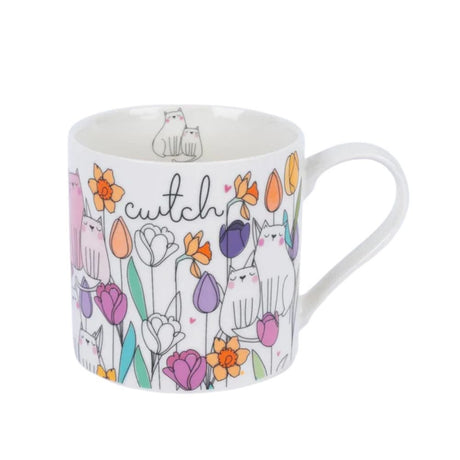 Belly Button Cwtch Cats And Flowers Bone China Mug - Old Railway Line Garden Centre