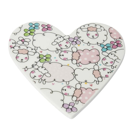 Belly Button Sheep Porcelain Heart Coaster - Old Railway Line Garden Centre