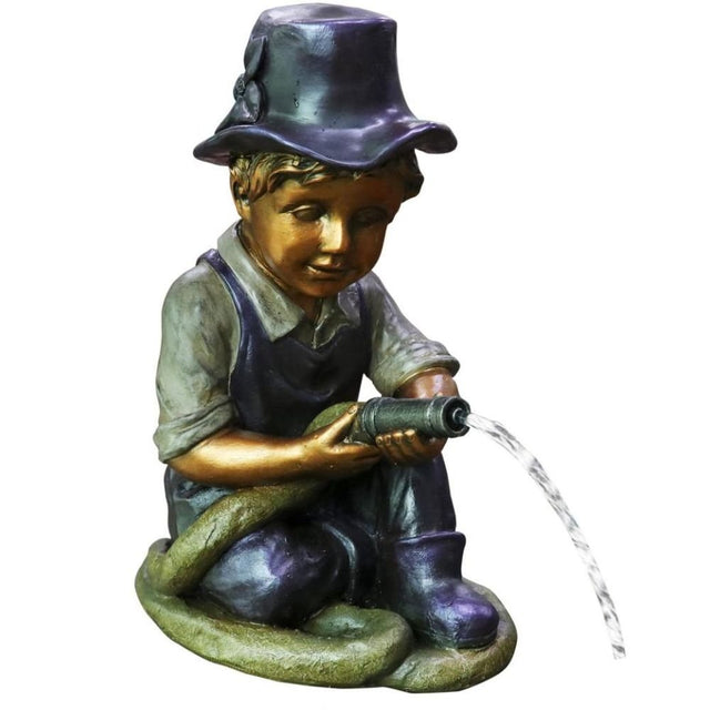 Bermuda 36cm Boy with Hose Pond Ornament - Old Railway Line Garden Centre
