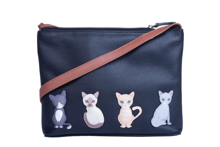 Mala Leather 23cm Navy Best Friends Sitting Cats Midi Cross Body Bag - 7225 65