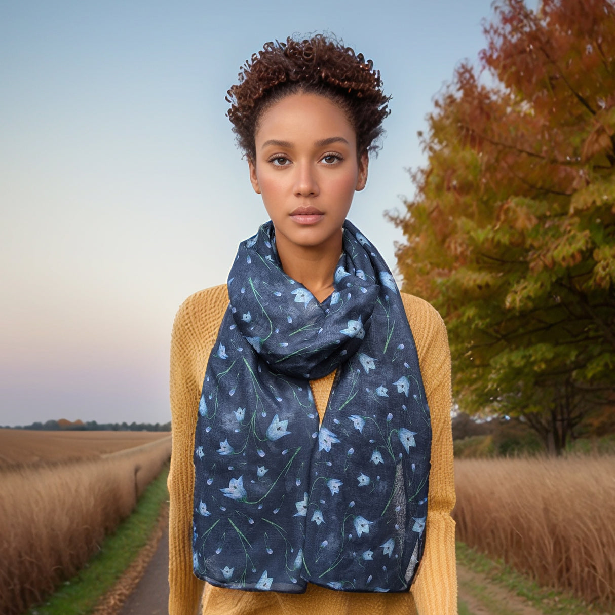 Black Ginger 180cm Campnula  Scarf - Blue