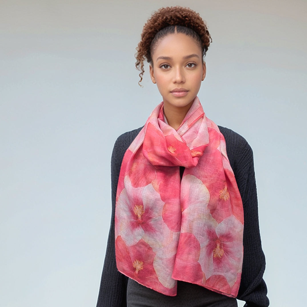 Black Ginger 180cm Hibiscus Scarf - Pink