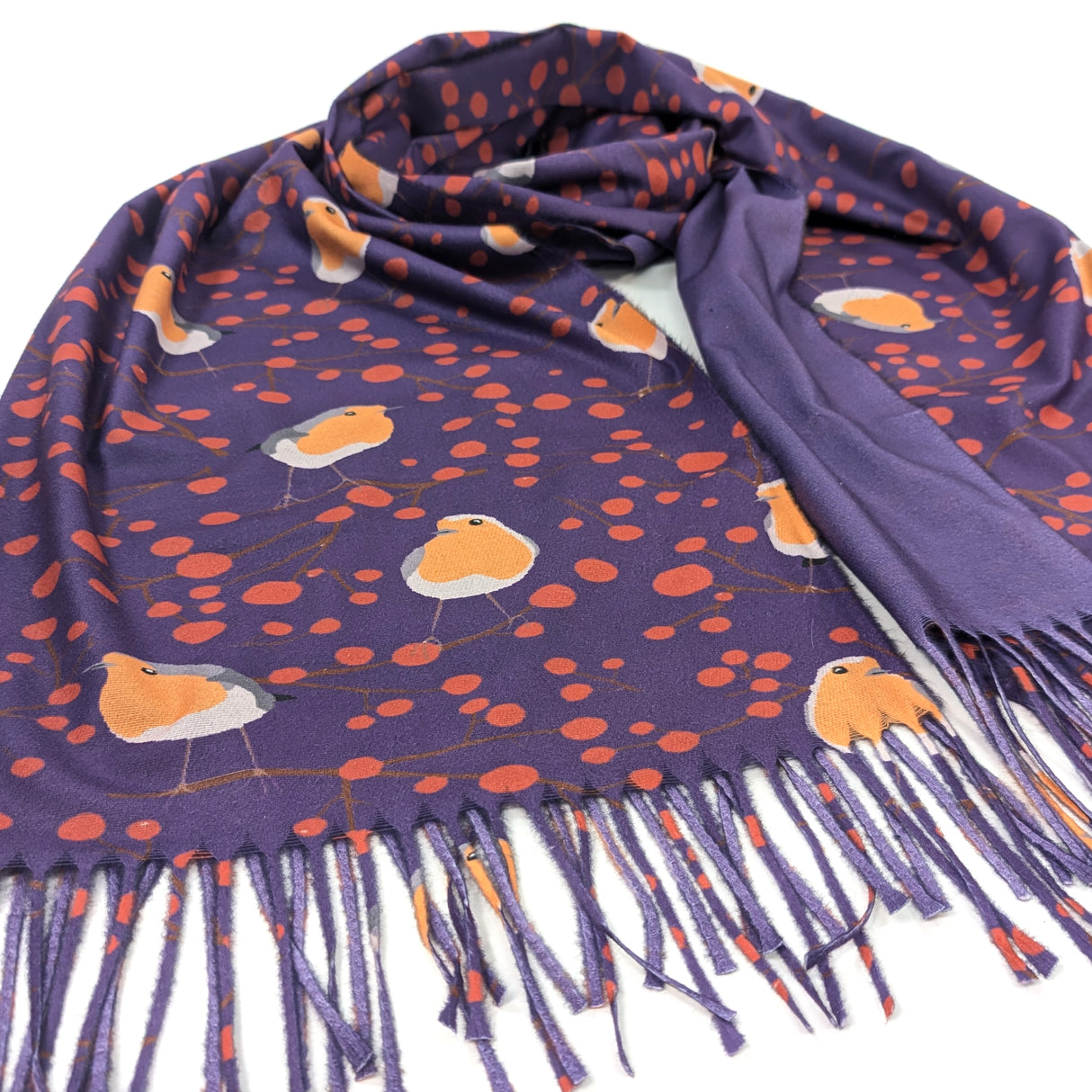 Black Ginger 180cm Red Berry Robin Pashmina Scarf - Purple