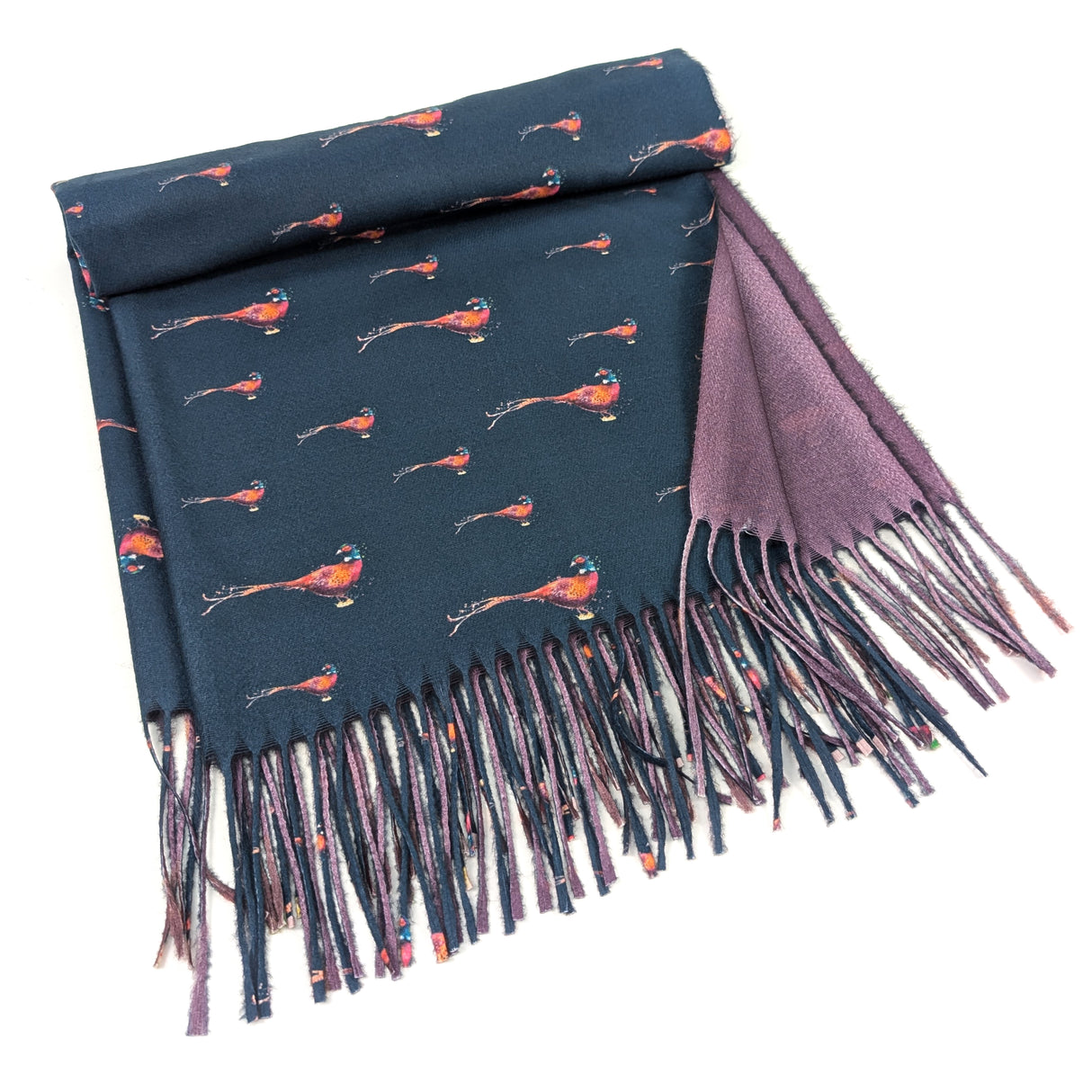 Black Ginger 180cm Regal Pheasant Pashmina Scarf - Navy