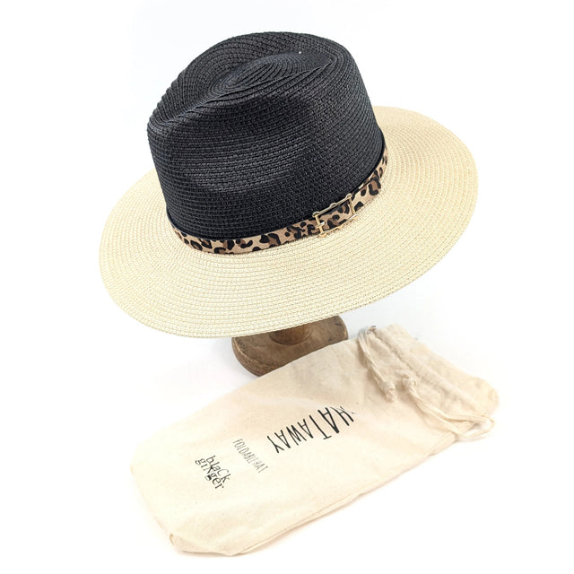 Black Ginger 57cm Two Tone Panama Foldable Hat - Black/Natural - Old Railway Line Garden Centre