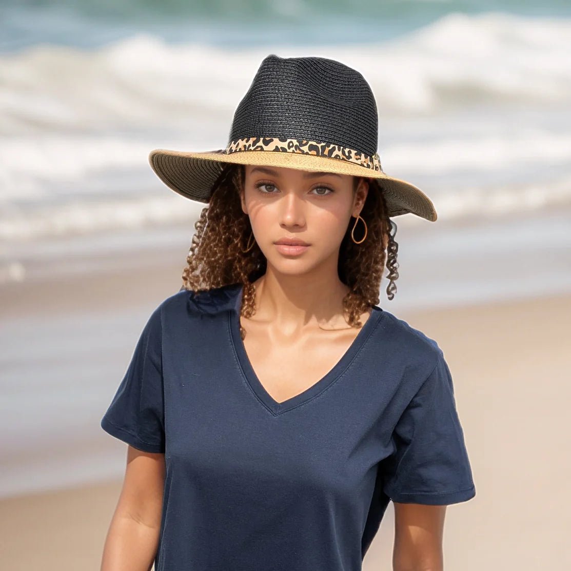 Black Ginger 57cm Two Tone Panama Foldable Hat - Black/Natural - Old Railway Line Garden Centre