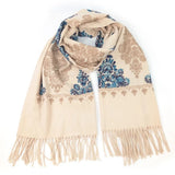 Black Ginger Acotz - Embroidery Pashmina Style Scarf (70x180cm) - Cream