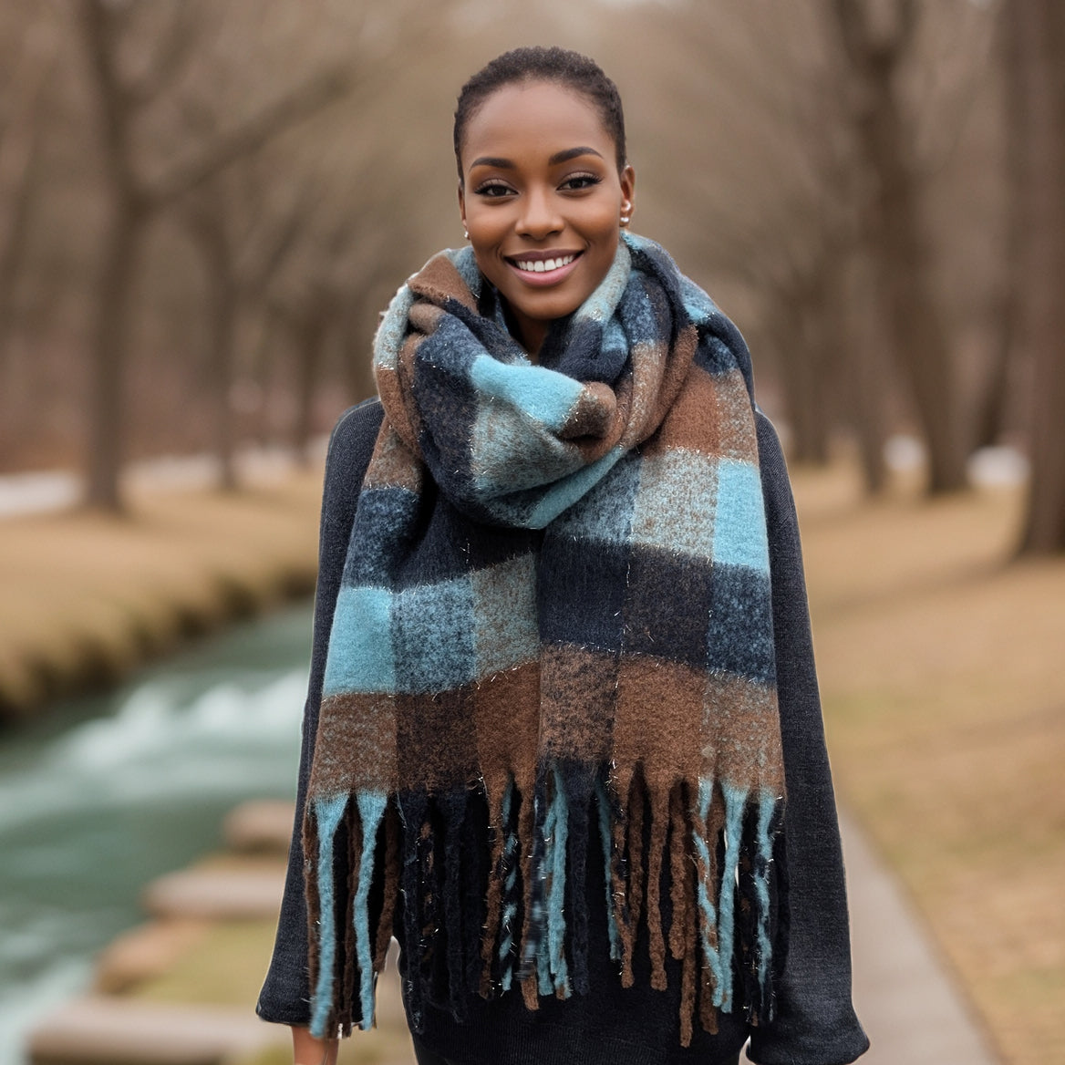 Black Ginger Agung Super Thick Box Scarf - Chocolate/Blue