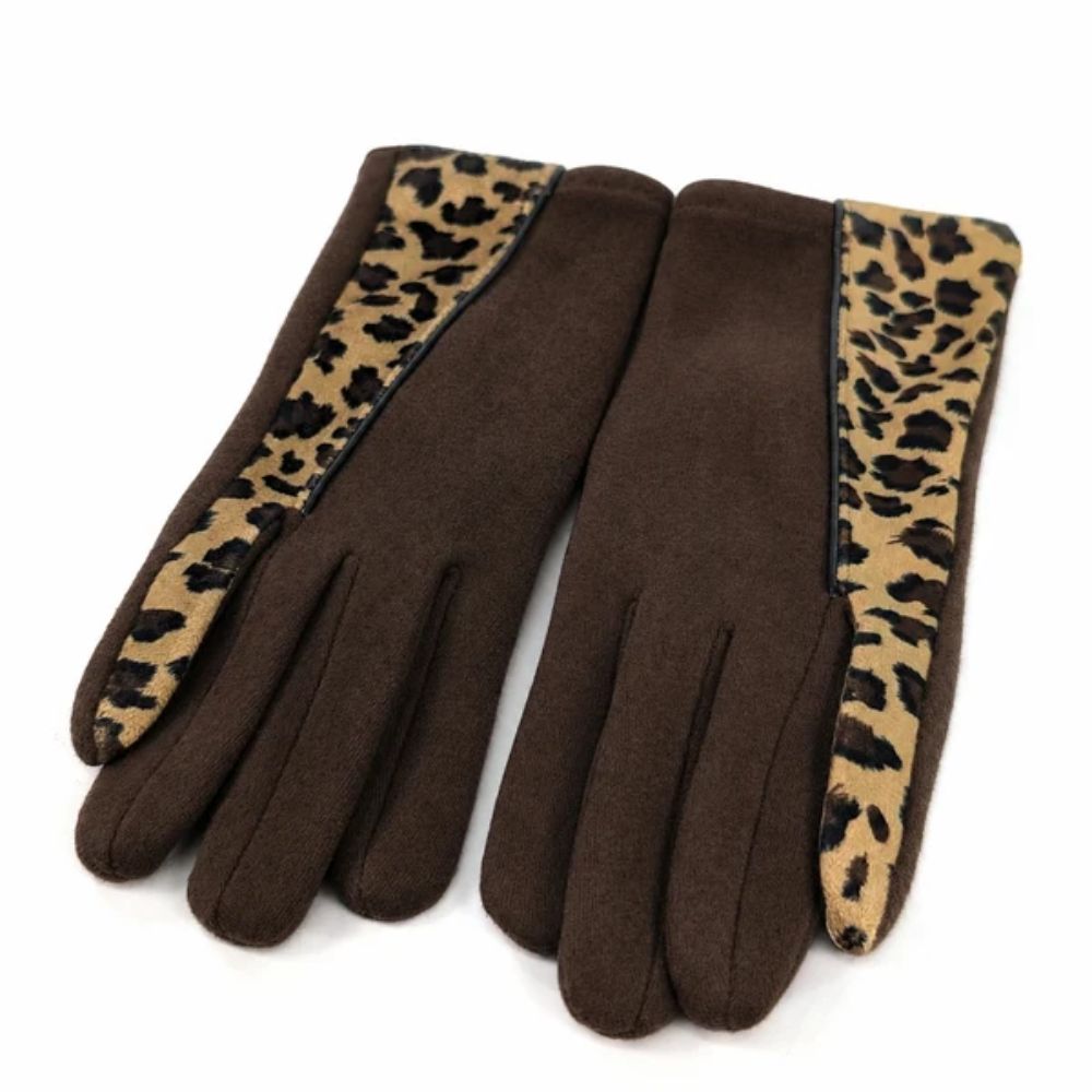 Black Ginger Animal Print Brushstroke Gloves - Chocolate Brown