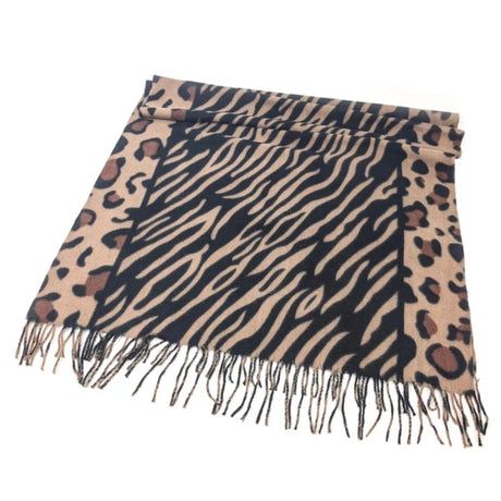 Black Ginger Arbonne - Animal Print Soft Scarf (70x180cm) - Black/Brown