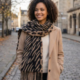 Black Ginger Arbonne - Animal Print Soft Scarf (70x180cm) - Black/Brown