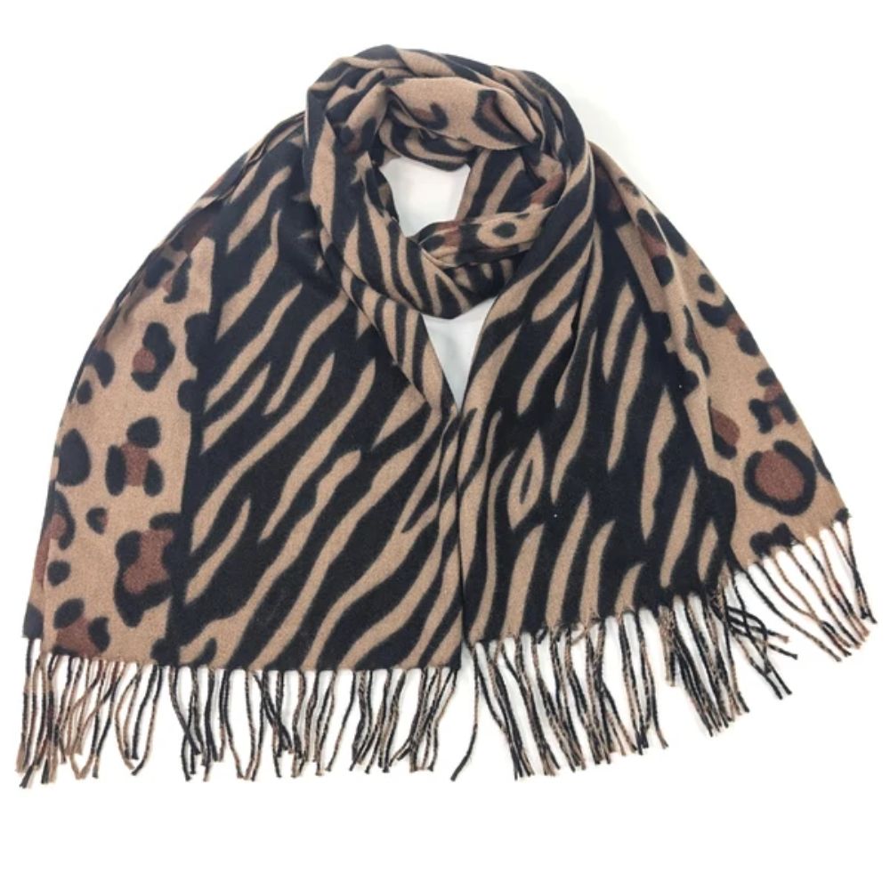 Black Ginger Arbonne - Animal Print Soft Scarf (70x180cm) - Black/Brown