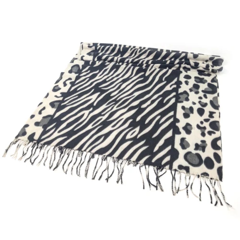 Black Ginger Arbonne - Animal Print Soft Scarf (70x180cm) - Black/White