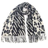 Black Ginger Arbonne - Animal Print Soft Scarf (70x180cm) - Black/White
