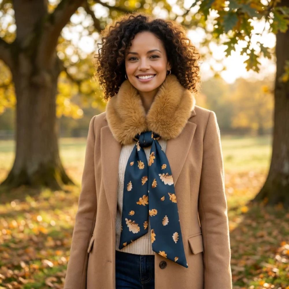 Black Ginger Bela Bela - Faux Fur Collar with Scarf Tie - Gold Leaf (Exclusive Design)
