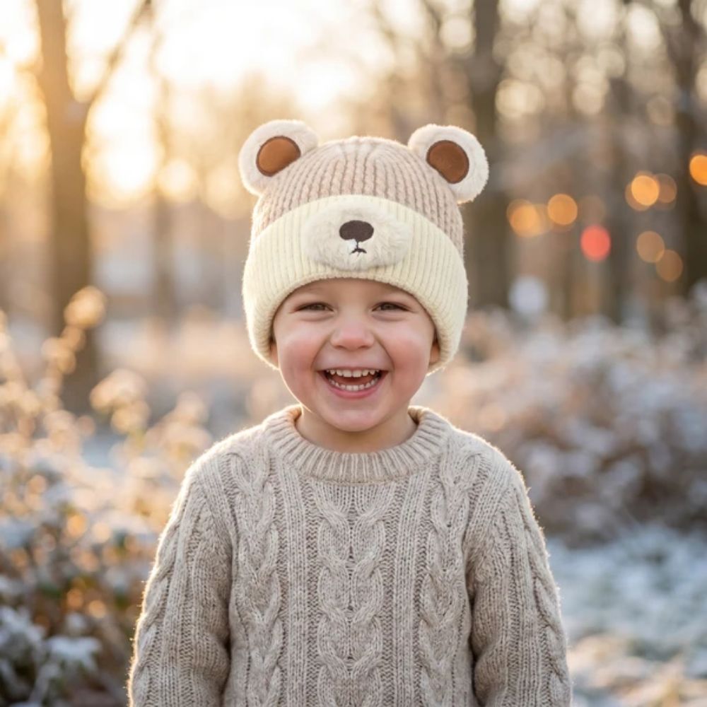 Black Ginger Bertie the Bear Hat (1-4yrs) - Cream