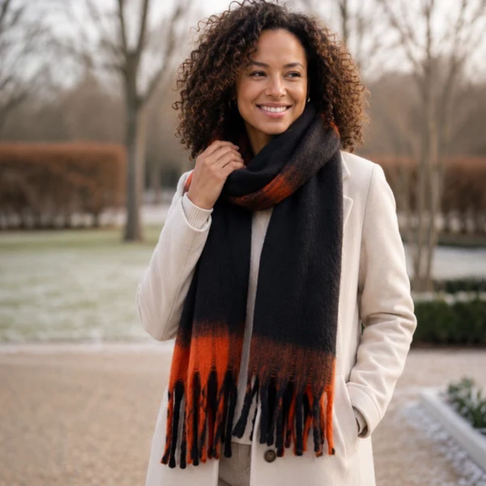 Black Ginger Boucau - Super Thick Two Tone Scarf (50x180cm) - Black/Orange