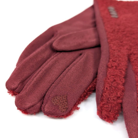 Black Ginger Buttoned Teddy Bear Gloves - Dark Red
