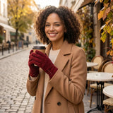 Black Ginger Buttoned Teddy Bear Gloves - Dark Red