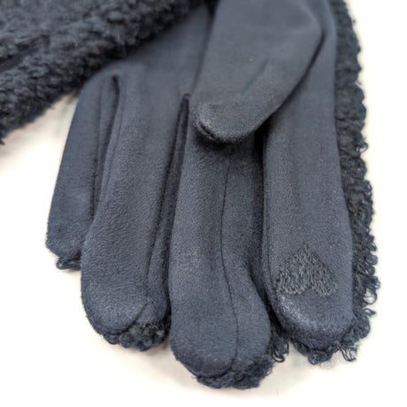 Black Ginger Buttoned Teddy Bear Gloves - Navy Blue