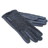Black Ginger Buttoned Teddy Bear Gloves - Navy Blue