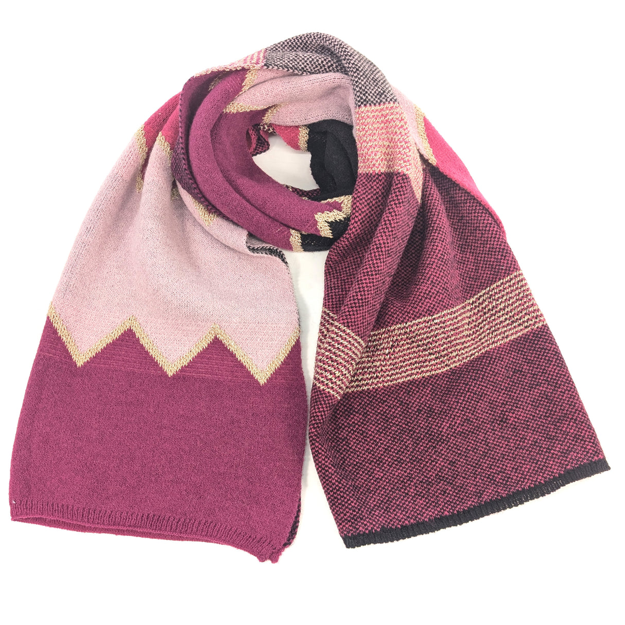 Black Ginger Candi Knitted Zigzag Scarf - Pink