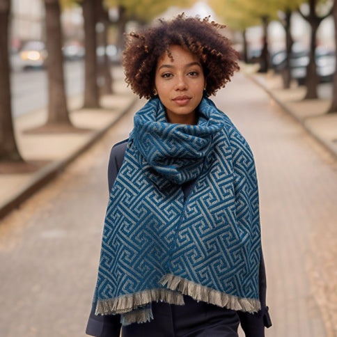 Black Ginger Cekik Maze Pattern Pashmina Scarf - Blue