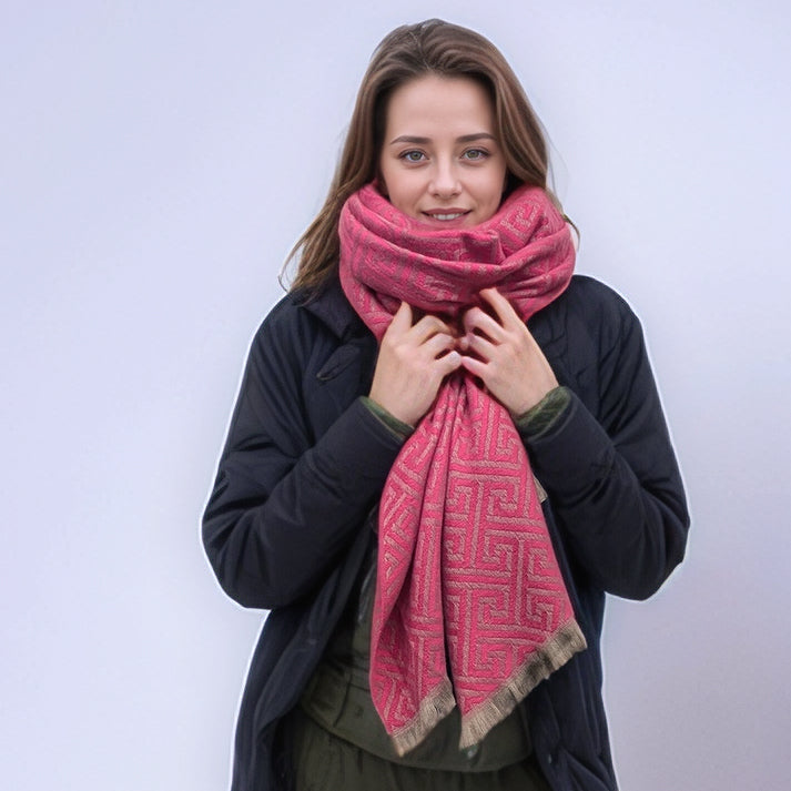 Black Ginger Cekik Maze Pattern Pashmina Scarf - Pink