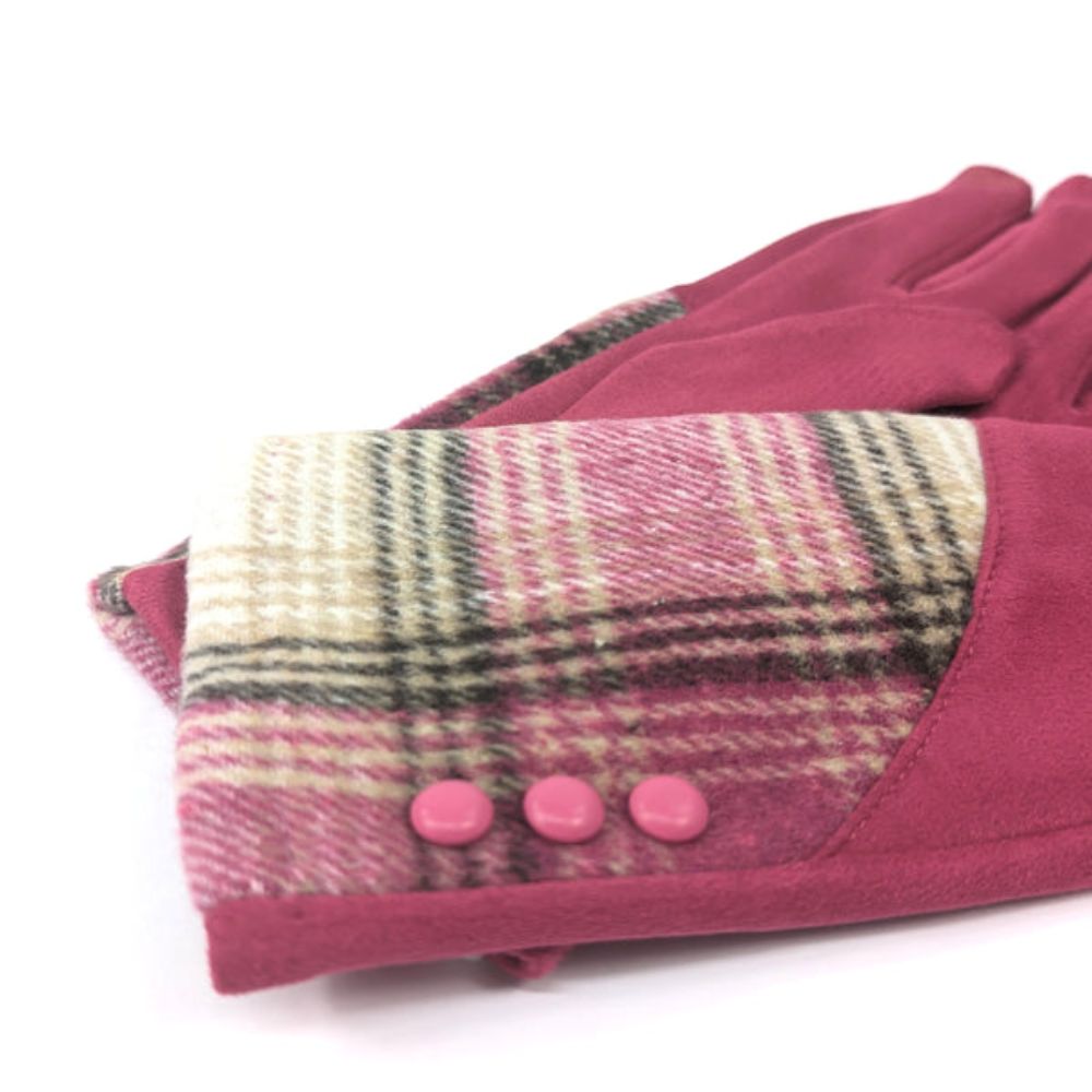 Black Ginger Check Plaid Bright Gloves - Pink