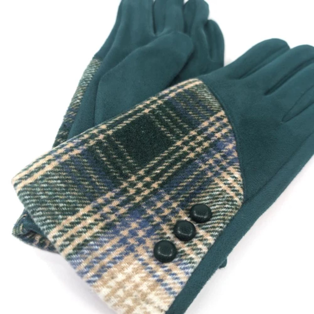 Black Ginger Check Plaid Bright Gloves - Teal