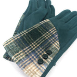 Black Ginger Check Plaid Bright Gloves - Teal