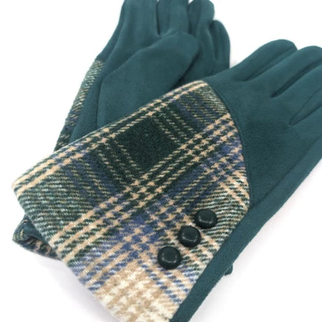 Black Ginger Check Plaid Bright Gloves - Teal