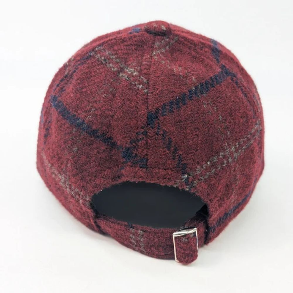 Black Ginger Check Wool Style Cap - Burgundy Red
