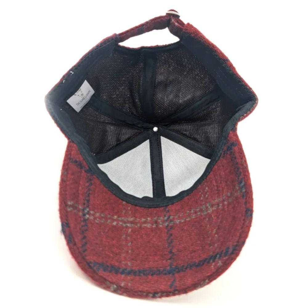 Black Ginger Check Wool Style Cap - Burgundy Red