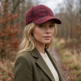 Black Ginger Check Wool Style Cap - Burgundy Red