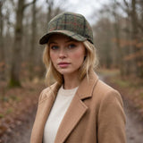 Black Ginger Check Wool Style Cap - Coffee Khaki
