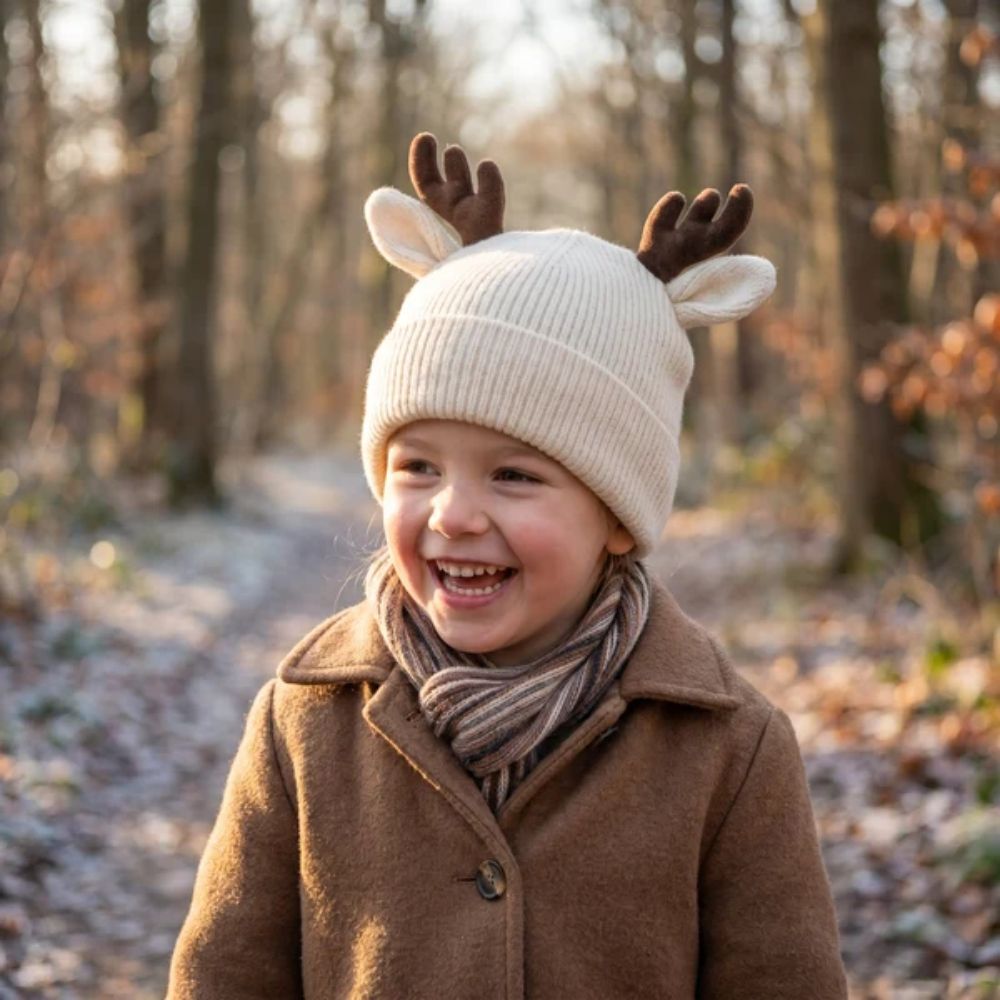 Black Ginger Childrens Reindeer Antler Hat (3-8yrs) - Cream