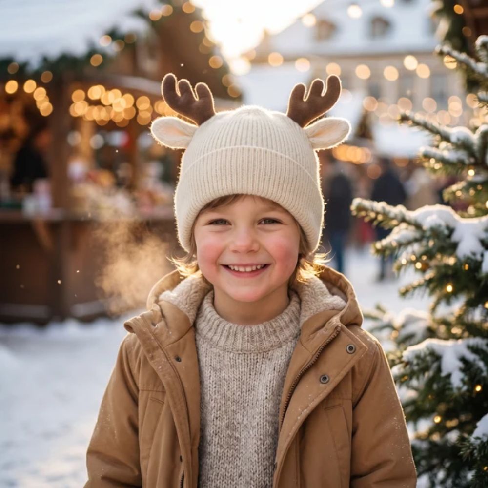 Black Ginger Childrens Reindeer Antler Hat (3-8yrs) - Cream