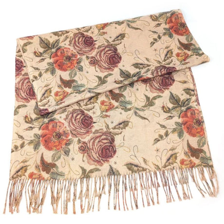 Black Ginger Dorrea - Vintage Roses Sparkling Scarf (70x180cm) - Cream