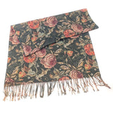 Black Ginger Dorrea - Vintage Roses Sparkling Scarf (70x180cm) - Green
